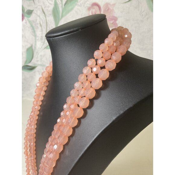 Faceted Peach Glass Beaded Multi-Strand Necklace With Adjustable Chain - Picture 3 of 4